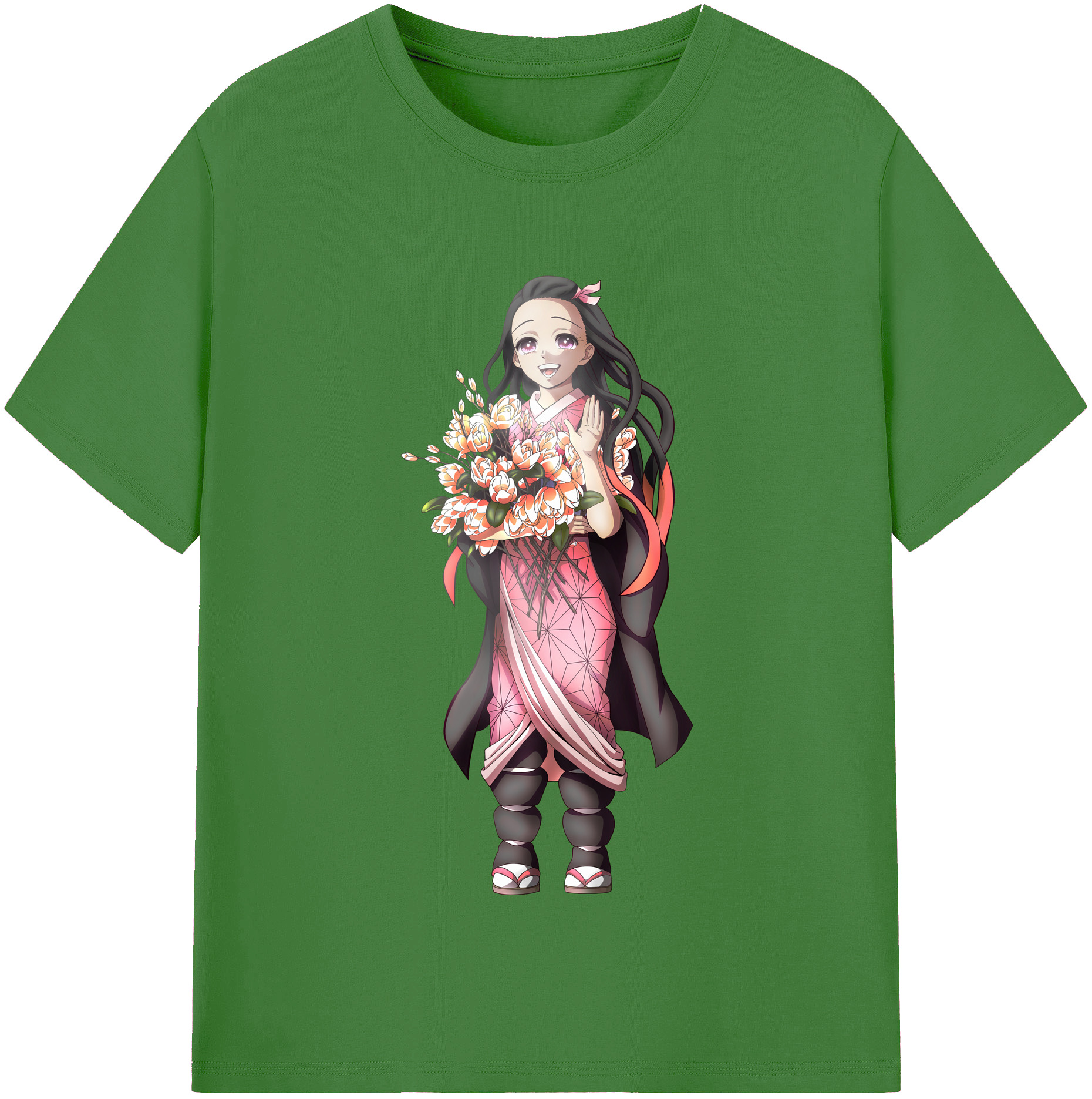 （画像用） 鬼滅の刃（きめつのやいば）竈門 禰󠄀豆子／かまど ねずこ Kamado Nezuko レディースカジュアルプリントTシャツ（綿100％）